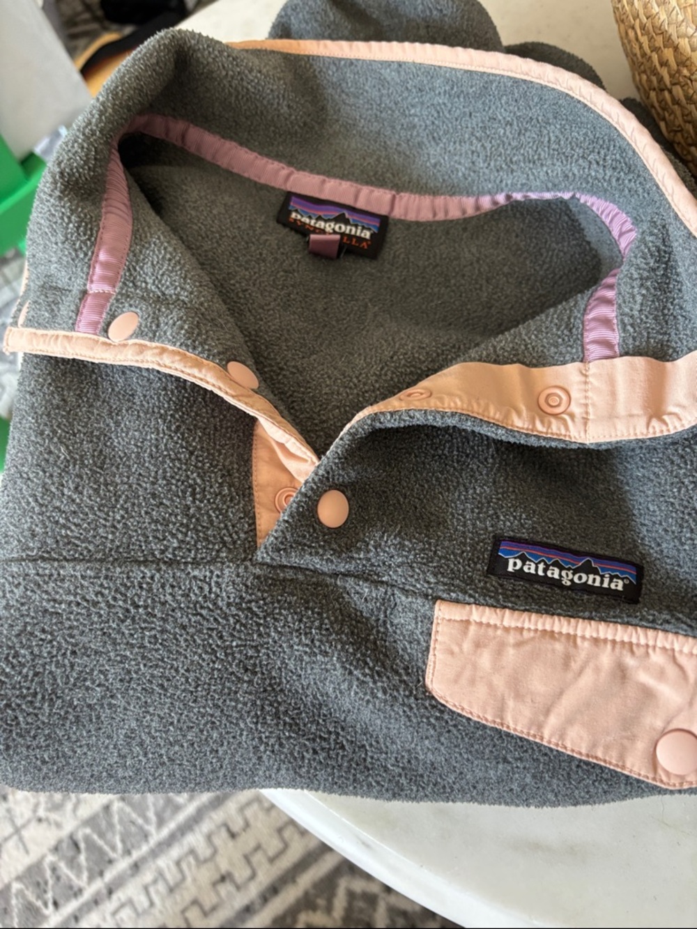 Patagonia Gray Fleece Pullover with Pink Trim